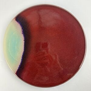 Studio Stoneware Art Pottery Plate Round Crystalline Drip Glazed Tray Trivet